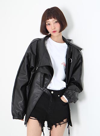 D ring buckle leather jacket  (3 colors)