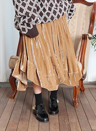 velvet ruffle long skirt (2 colors)
