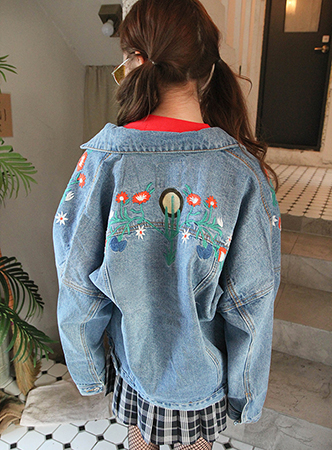 cactus flower embroidery denim jacket