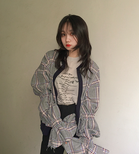 check double puff sleeve cardigan