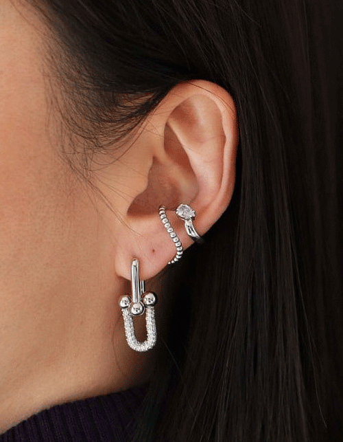 luxury  cubic zirconia U earring &amp; earcuff (3 type)