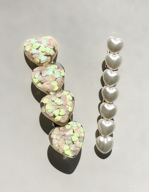 glitter heart pearl pin set