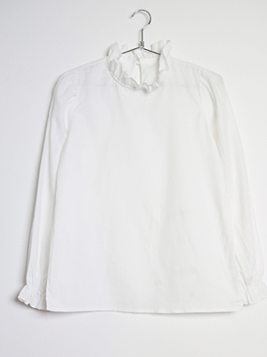 white ruffle blouse