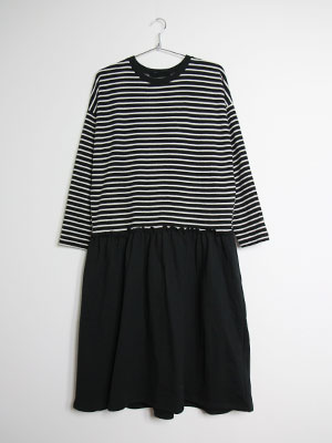 stripe black skirt long dress (2 color)