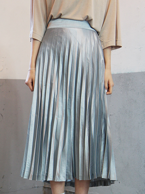 satin long pleats skirt (3 colors)