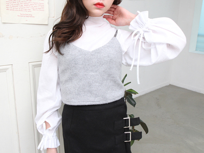string sleeve see-through blouse (2 colors)