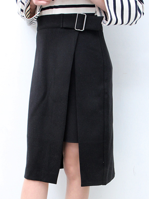 belted front open long skirt (only M size)