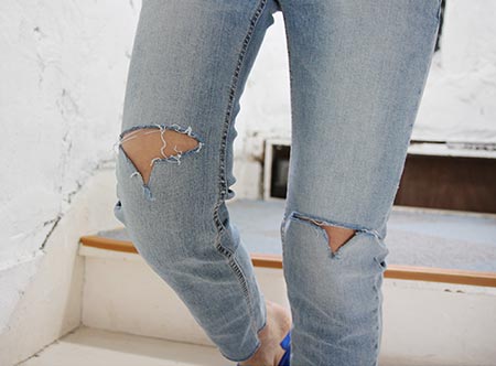 knee cutting  jean (2 colors)