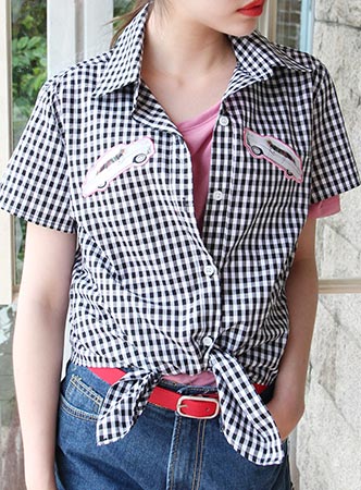 gingham check  car patch shirts(3 colors) 