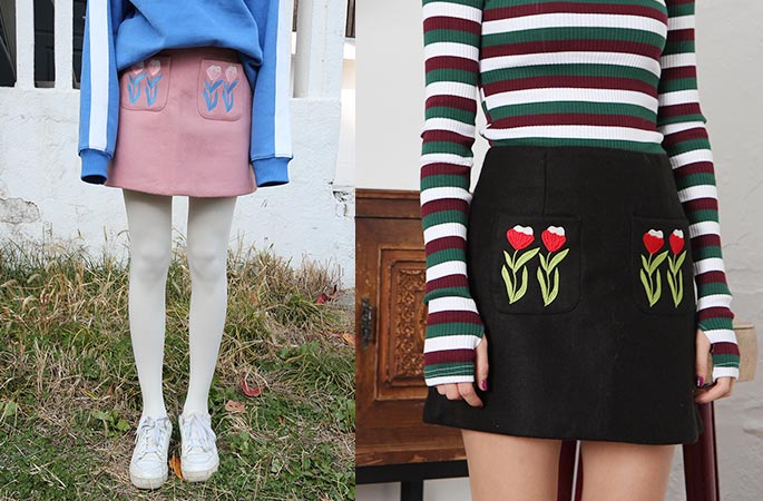 embroidered tulip skirt(3 colors)