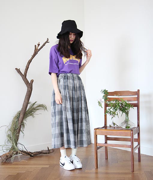 check  patch long skirt