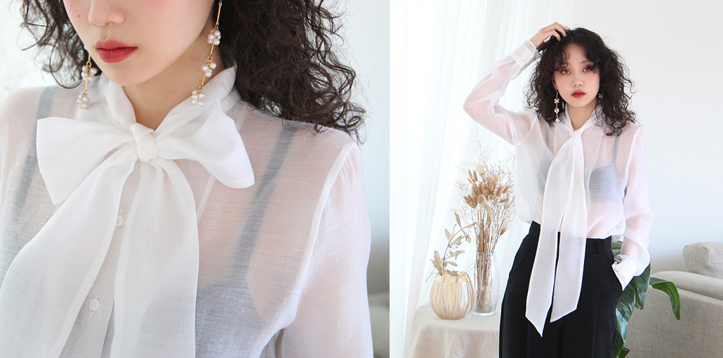 see-through tie blouse (3 colors)