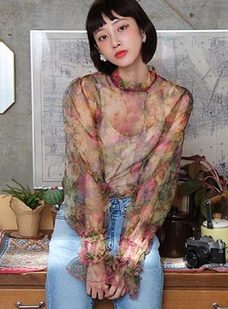 floral organza blouse (2 colors)
