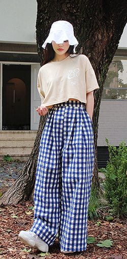gingham check wide pants (2 colors)