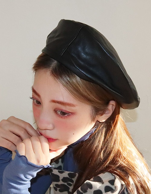 leather round beret