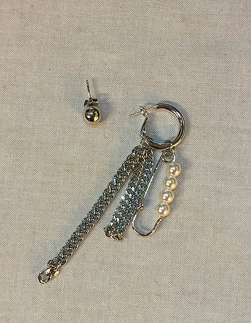 unbalance chain &amp; pearl earring