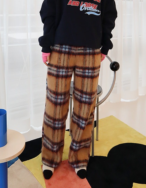 check wool wide pants (2 colors)