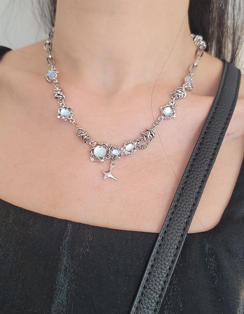 silver opal line necklace