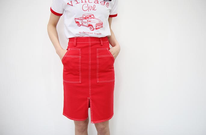 stitch front slit skirt (3 colors)