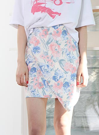 flower unbalance wrap skirt (2 colors)