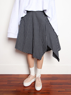 tattersall check unbalance skirt (2 colors)