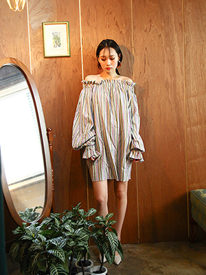 banding offshoulder mini onepiece (2 colors)