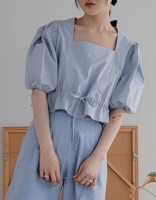 crop shirring blouse (3 colors)