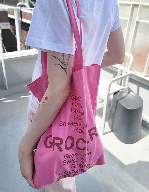 vivid pink grocery bag