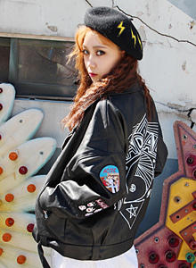 punk patch rider jacket (3color)