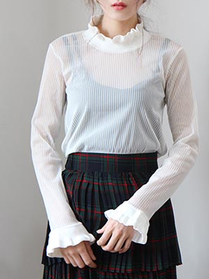 see-through frill top(2 colors)