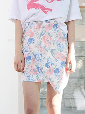 flower unbalance wrap skirt (2 colors)