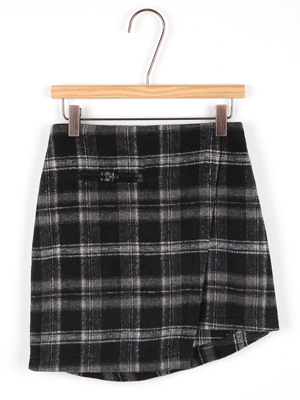check unbalance wrap skirt (2 colors)