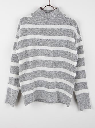 knit stripe hi-neck top (3 colors) 