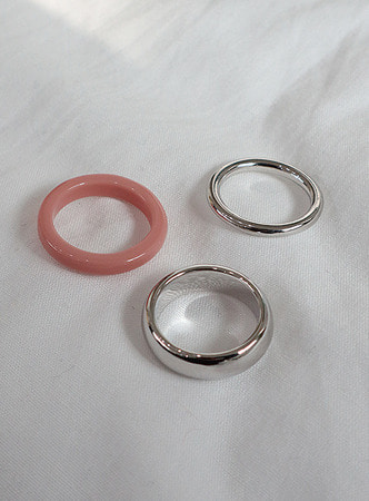 pink bold silver 3set ring