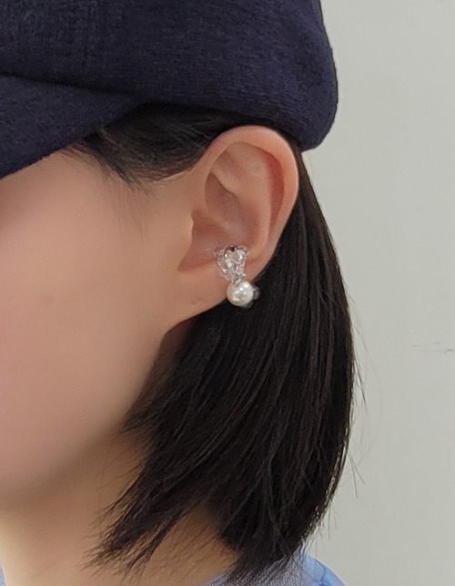 pearl clear 2line beads earcuff