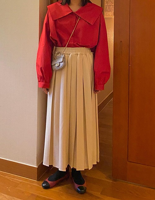 wool  pleats long skirt (2 colors)