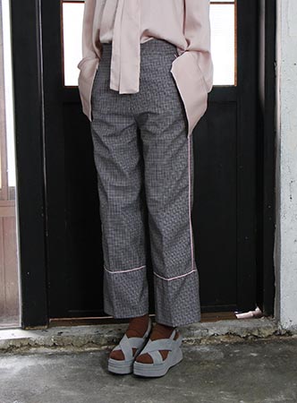 piping hound tooth check slacks (2 colors)