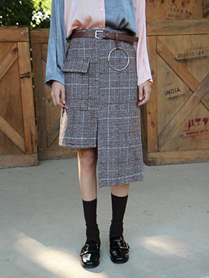 herringbone unbalanced skirt (2 colors)