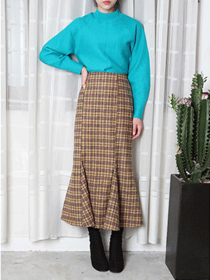 wool check mermaid long skirt (2 colors)
