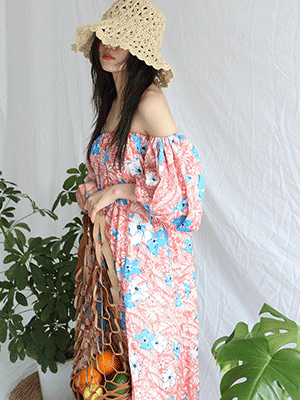 floral off shoulder maxi dress (2 colors) 