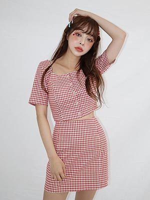 gingham check two-piece(M red skirt only!)