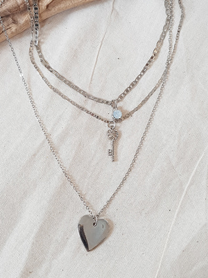 jewel key heart 3 line necklace