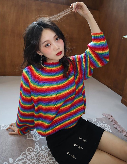 rainbow crop knit top