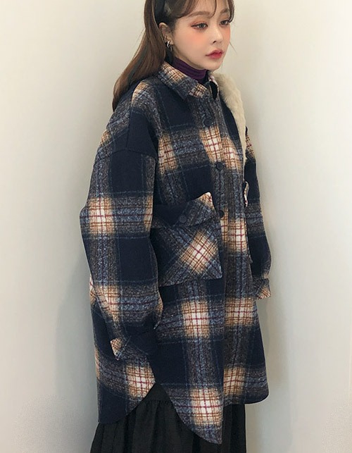 wool check over coat (2 colors)
