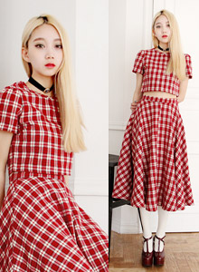 short&amp;long check two-piece (2color/2size)
