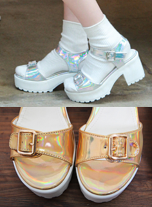 buckle hologram sandals (2color/6size)