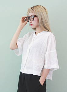 high necked linen blouse (2color)