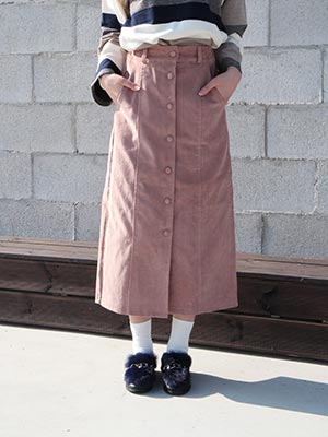 front button corduroy long skirt 
