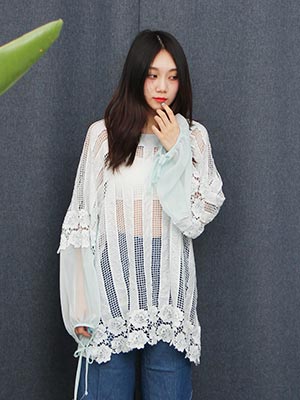 flower lace see-through  tunic (2 colors)